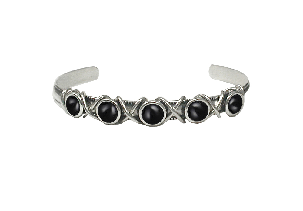 Sterling Silver Cuff Bracelet With Black Onyx